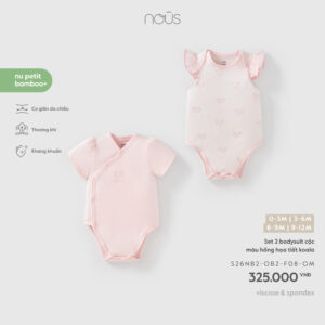 Set 2 bodysuit cộc màu hồng họa tiết koala F08