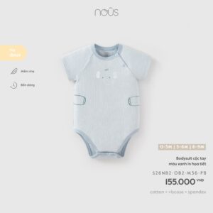 Bodysuit cộc tay màu xanh in họa tiết M36