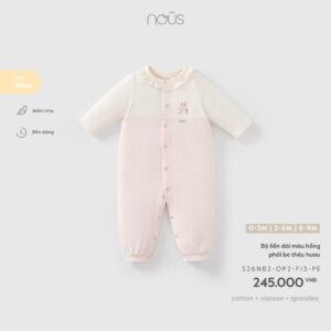 Bộ liền dài màu hồng phối be thêu hươu F13
