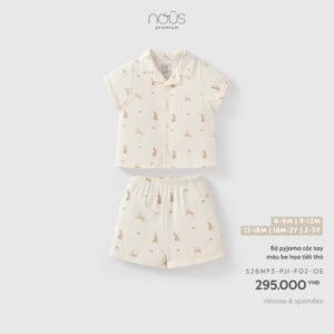 Bộ pyjama cộc tay màu be họa tiết thỏ F02