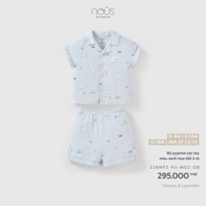 Bộ pyjama cộc tay màu xanh họa tiết ô tô M02
