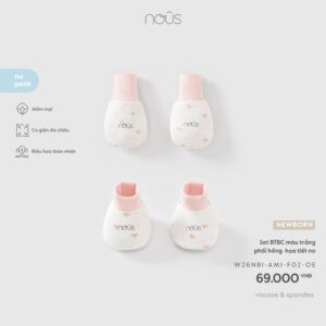 Set BTBC màu trắng phối hồng họa tiết nơ F02