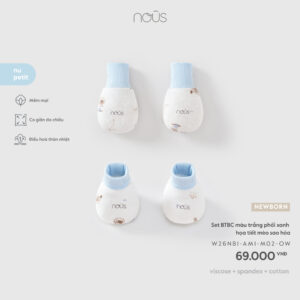 Set BTBC màu trắng phối xanh họa tiết mèo sao hỏa M02