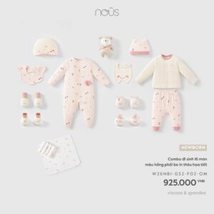 Combo đi sinh 16 món màu hồng phối be in thêu họa tiết F02