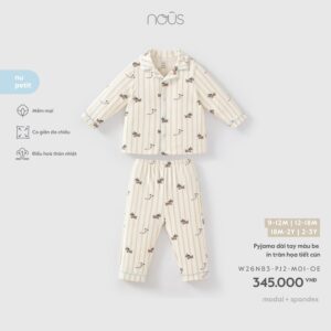 Pyjama dài tay màu be in tràn họa tiết cún M01