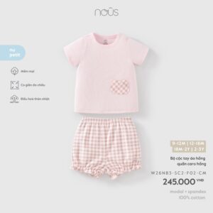 Bộ cộc tay áo hồng quần caro hồng