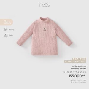 Áo dài tay cổ 3cm màu hồng thêu chó