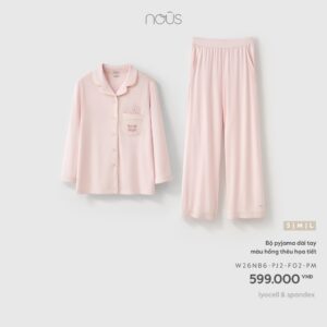 Bộ pyjama dài tay màu hồng thêu họa tiết F02